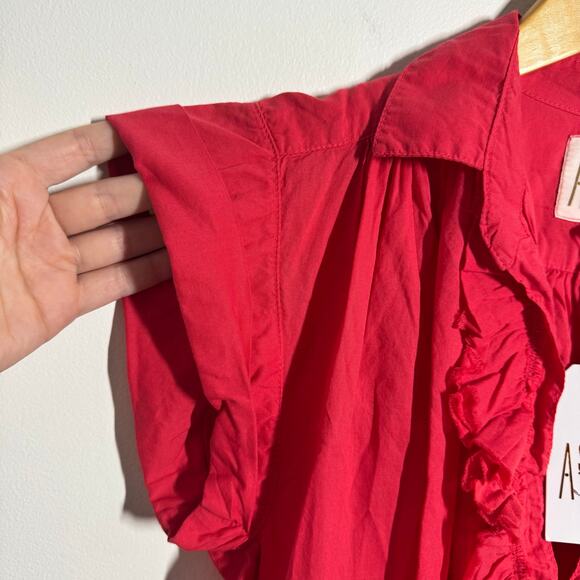 A Shirt Thing Penelope Cabo top Women XS Red Ruffle Preppy 100% Cotton NWT Work - Picture 5 of 7